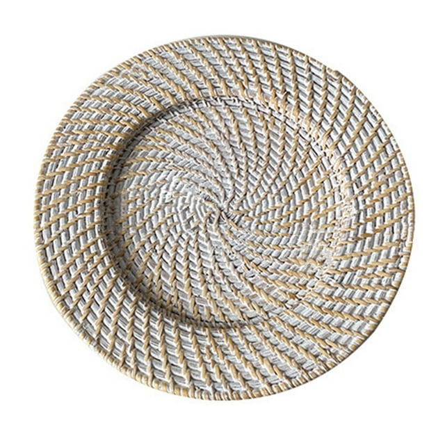 jifeng Rattan Charger Plate Kitchen Photo Props Rustic for Sundries Bathroom Picnic white