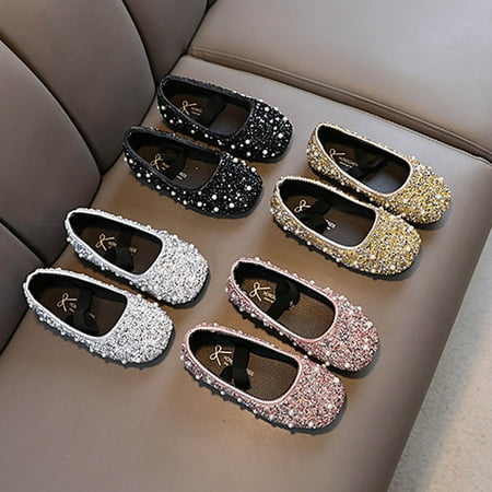 Jinhomg Little Girls Dress Shoes Glitter Sparkly Rhinestone Wedding Flats Casual Comfy Low Heel Party Princess Shoes Pink 2 Years