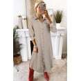 thumbnail image 5 of Women's Brown Stripe Textured Midi Shirt Dress – Casual 3/4 Sleeve for Spring & Summer, XL, 5 of 5