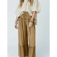 thumbnail image 4 of Pantalones Palazzo Holgados de Playa con Cintura Alta Elástica, Dobladillo con Volantes y Pierna para Mujer Caqui M, 4 of 7