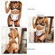 thumbnail image 5 of Conjunto de lencería de encaje seductor con sujetador negro con espalda hueca, delantal con volantes, medias hasta la rodilla y tanga, talla S, 5 of 6