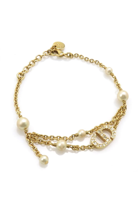 Pre-Owned Christian Dior Bracelet in Metal with Faux Pearls, Gold and Off-White, Women's, Free...