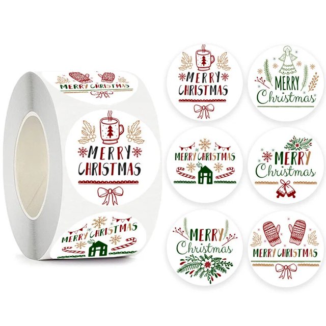 Etiquetas adhesivas de regalo de Navidad para niños, decoración de Feliz Navidad, bonitas etiquetas de papelería hechas a mano, 50-500 piezas
