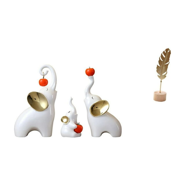 Esculturas de animales con forma de hoja de familia de elefantes, figuras de metal, artesanías, decoraciones de escritorio, adorno creativo nórdico, e