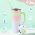 thumbnail image 3 of Ochapa 40 oz Tumbler with Handle Straw Lid Insulated Vacuum Stainless Steel Travel Gym Tapered Mug Gift Coffee Cup Holder Friendly Keep Drinks Cold Resuable Pink&White, 3 of 7