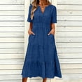 thumbnail image 2 of Admvng Womens Dress Tiered Solid V Neck Short Sleeve Casual Spring and Summer Comfy Dresses, 2 of 6