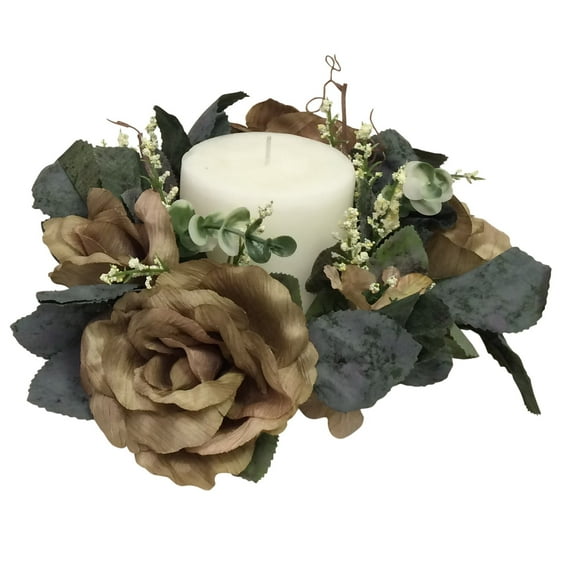 Granny Smith Green Rose 10in Artificial Polysilk Faux Fake Flower Victorian Candle Ring for Craft Garden Table Bouquet Arrangement Ceremony Wedding Arch Floral Wall Aisle Decor (Sage Green, Set of 2)