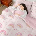 thumbnail image 4 of Manfei Kawaii Rainbow 7pcs Bedding Comforter Set,Pink Lovea Stras Queen Bedding Sets,Dreamy Fairy Tale Style Queen Sheet Sets For Girls,Super Cozy Room Decor Reversible, 4 of 8