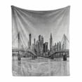thumbnail image 1 of City Pittsburgh Soft Flannel Fleece Throw Blanket, Panoramic View of Pittsburgh Greyscale Gloomy Weather Cityscape, Cozy Plush for Indoor and Outdoor Use, 70" x 90", Pale Taupe and Grey, by Ambesonne, 1 of 6