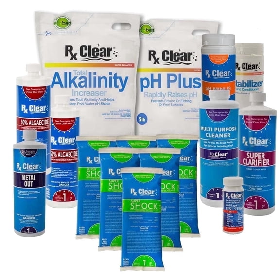 Rx Clear Deluxe Spring Pool Chemical Opening Kit, for Pools up to 15,000 Gallons