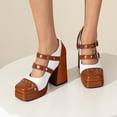 thumbnail image 2 of HAOTAGS Women Classic Mary Jane,High Heel Closed Toe Thick-Soled Chunky Color-blocked Dress Shoes Brown 7, 2 of 6