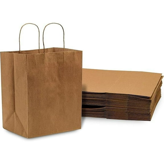 Paper Bags with Handles - 10x6.75x12 Inch 250 Pack Brown Paper Bags with Handles, Kraft Shopping Bags, Bulk Gift Bags, Craft Catering Bags, Merchandise, Retail, Food Service, Small Business, Large