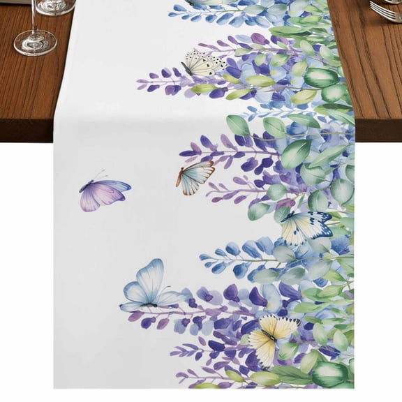 Table Runners 48 Inches Long Dress Scarves, Wisteria Farmhouse Kitchen Table Runner, Short Coffee Tablerunners, Purple Flowers Leaves Butterflies Botanical Spring 13x48 Inch