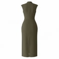 thumbnail image 5 of Bnwani Bodycon Dresses for Women,Women Summer Dresses,Mock Neck,Back Slit,Casual,Sleeveless,Army Green,L, 5 of 6