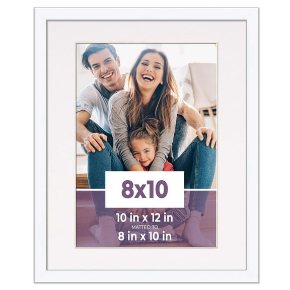 8x10 Frame White With White Picture Mat For 8x10 Photo - White 10x12 Frame To Display Print or