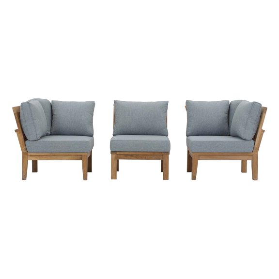 Modern Contemporary Urban Design Outdoor Patio Balcony Garden Furniture Lounge Sofa and Chair Set, Wood, Grey Gray Natural