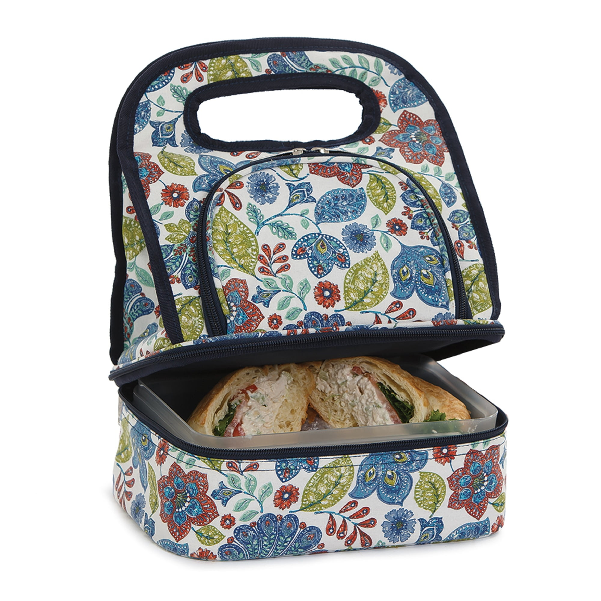 12" Blue and Green Print Savoy Lunch Bag