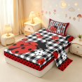 thumbnail image 2 of Erosebridal Vintage Ladybug Grid Twin Sheets,Romantic Daisy Flowers Bedding,Red Black,3pcs,1 Flat Sheet,1 Fitted Sheet and 1 Pillowcase, 2 of 6
