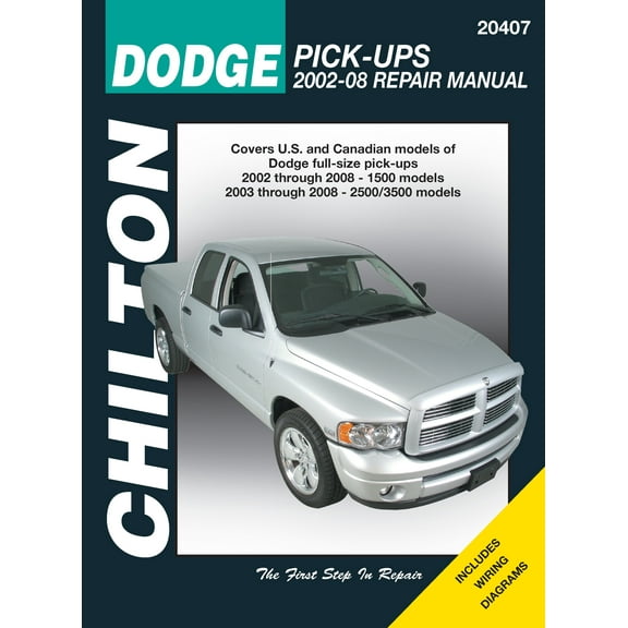 Dodge Pick-Ups (2002-08) covering 1500 (2002-08) & 2500/3500 (2003-08) with V6, V8 & V10 engines (2 & 4 wheel drive, gas or Cummins diesels). exc. SRT-10 models. Chilton Repair Manual (USA) ^