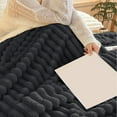thumbnail image 6 of Cinvoph Twin Size Fleece Throw Blanket for Couch, Soft Cozy and Warm, Fuzzy Fluffy Decorative Striped Cream Blankets for Bed, Sofa, Bedroom Home Living Room Decor, 60"x80", Dark Gray, 6 of 6