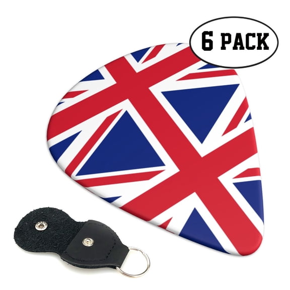6 Pack Union Jacks Flag Guitar Picks In Leather Picks Holder For Bass Electric Acoustic Guitars
