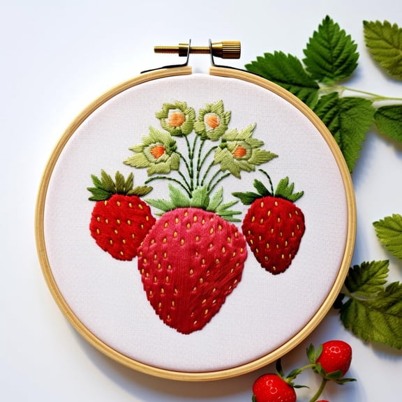 Red Strawberry Stamped Cross Stitch Kits for Beginners Easy with Hoop 11CT Needlepoint Embroidery DIY Counted Cross Stitch Kits Art Craft Wall Decoration 35x35cm(1)