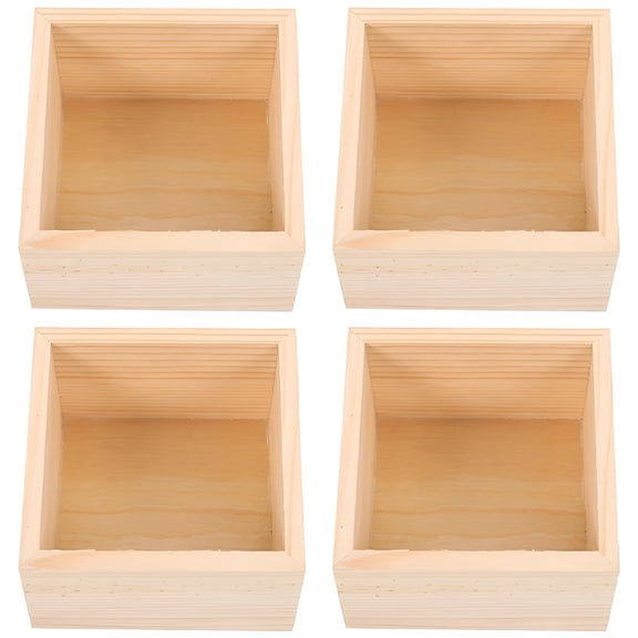 XIBUFE 4Pcs Lidless Small Square Wooden Boxes, Open Top Wood Storage Organizer for Jewelry, Crafts, Gifts, Office and Home Decor