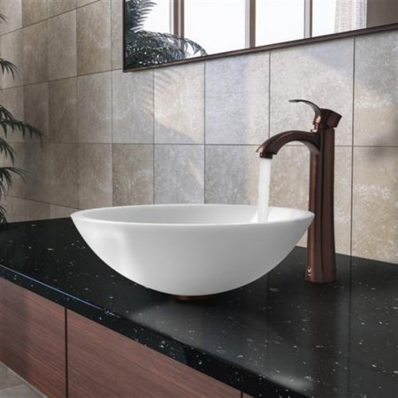 Flat Edged White Phoenix Stone Glass Vessel Sink With Oil Rubbed