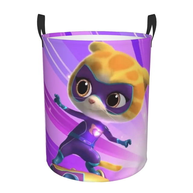 Cesto para ropa sucia SuperKitties, cesta de almacenamiento circular plegable impermeable con asa, cesta organizadora de juguetes para ropa sucia, decoración para dormitorio y baño, tamaño mediano