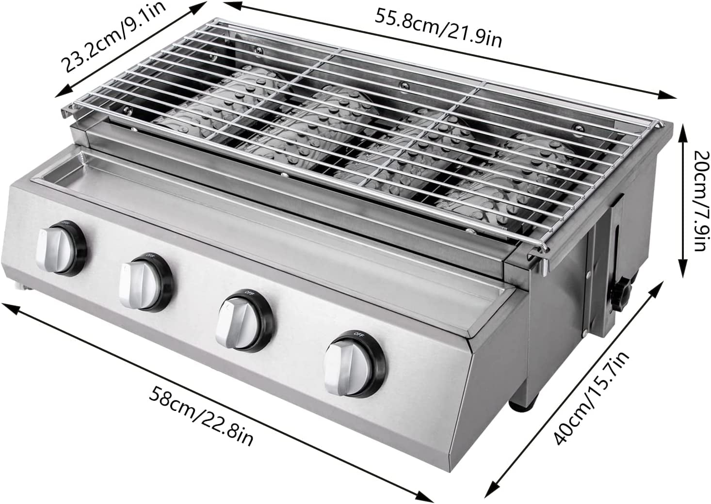 Miumaeov 4-Burner BBQ Grill Gas Stove Outdoor/Indoor Home Picnic Stainless Steel