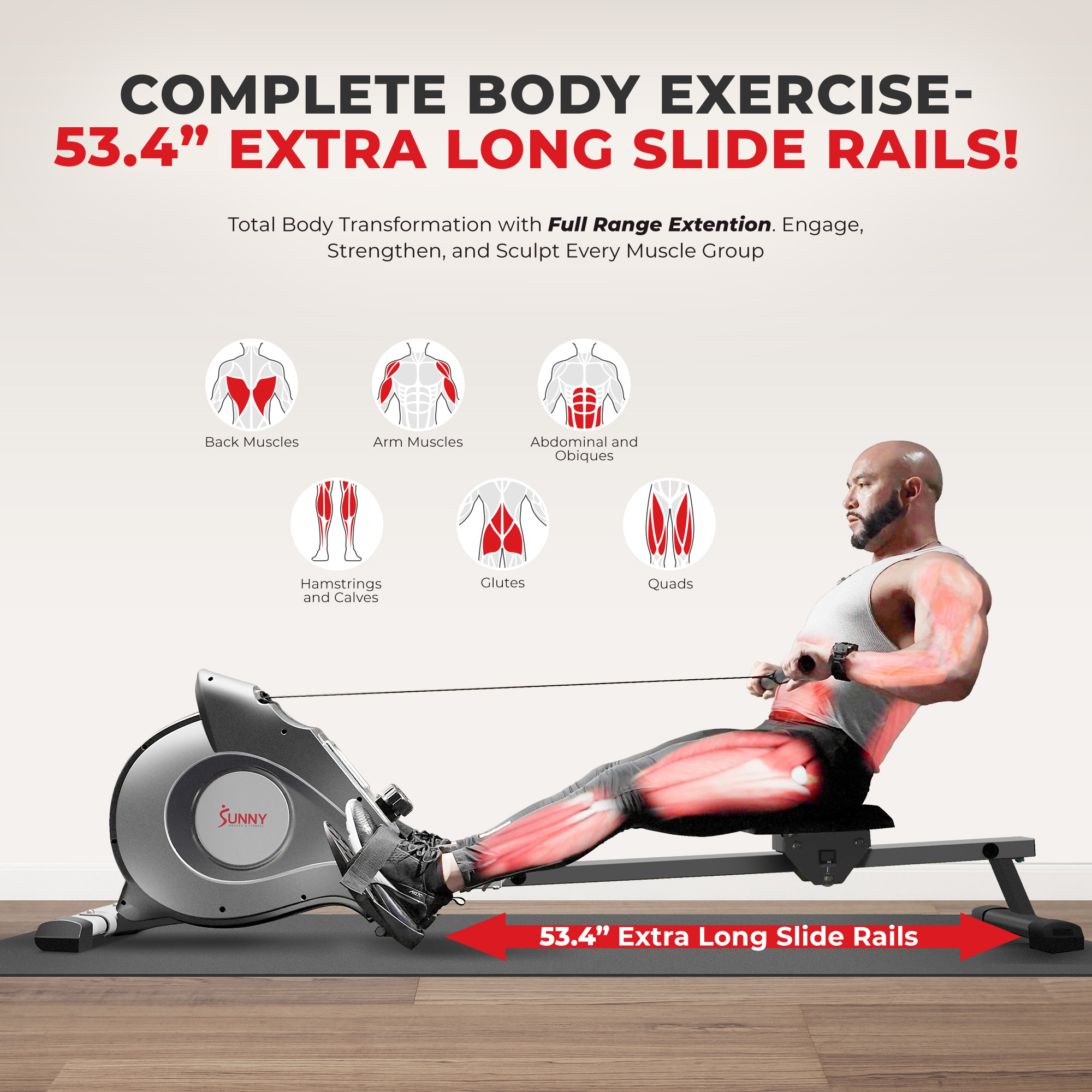Sunny Health & Fitness 53.4" Magnetic Rowing Machine photo 2