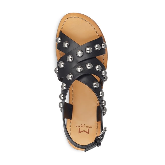 MARC FISHER Womens Black Studded Adjustable Strap Prancer Round Toe Buckle Leather Gladiator Sandals Shoes 6 M