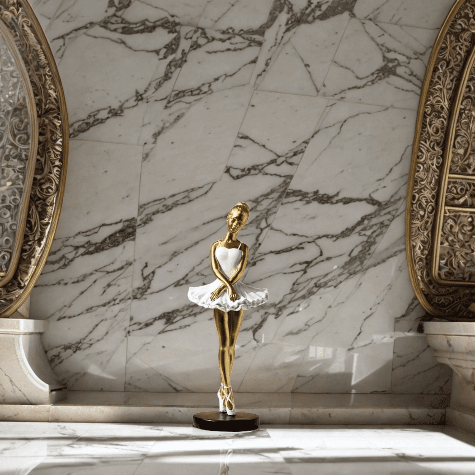Sculpture design 34 x 26 cm intégralement en aluminium doré - ELEGANCE