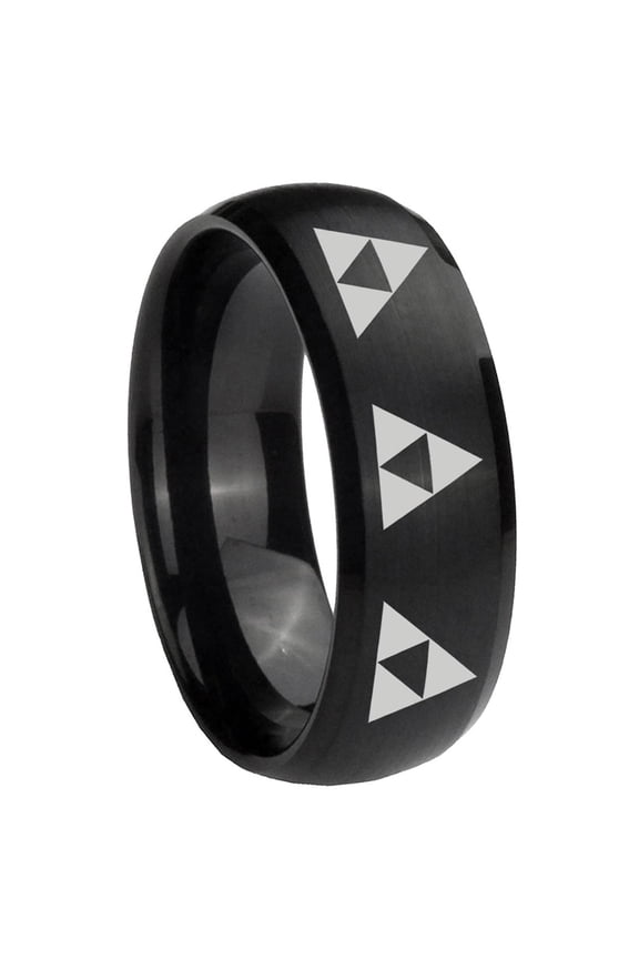 Multiple Zelda Triforce Dome Brush Black Polish Edge Tungsten Ring 10MM