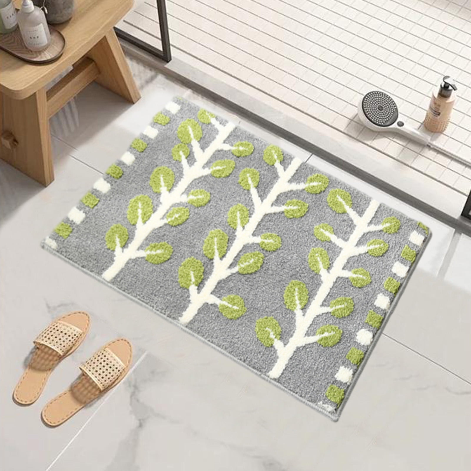 XEOVHV Green Leaf Non Slip Bathroom Rugs, Cute Plant Absorbent Bath Mat, Funny Botanical Floor Bathmat Washable Small Bath Matt Bathroom Decor-16''x24''