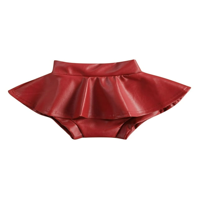 Infant Baby Girls Shorts Skirts Outfits 3 Colors Solid PU Leather Ruffles High Waist Mini Skirts Silver 2-3 Years