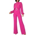 thumbnail image 3 of Women Elegant Jumpsuit Formal Sex-Y High Necked Long Sleeved Casual Straight Pantsbusiness Party Jumpsuit Rose Red M, 3 of 9