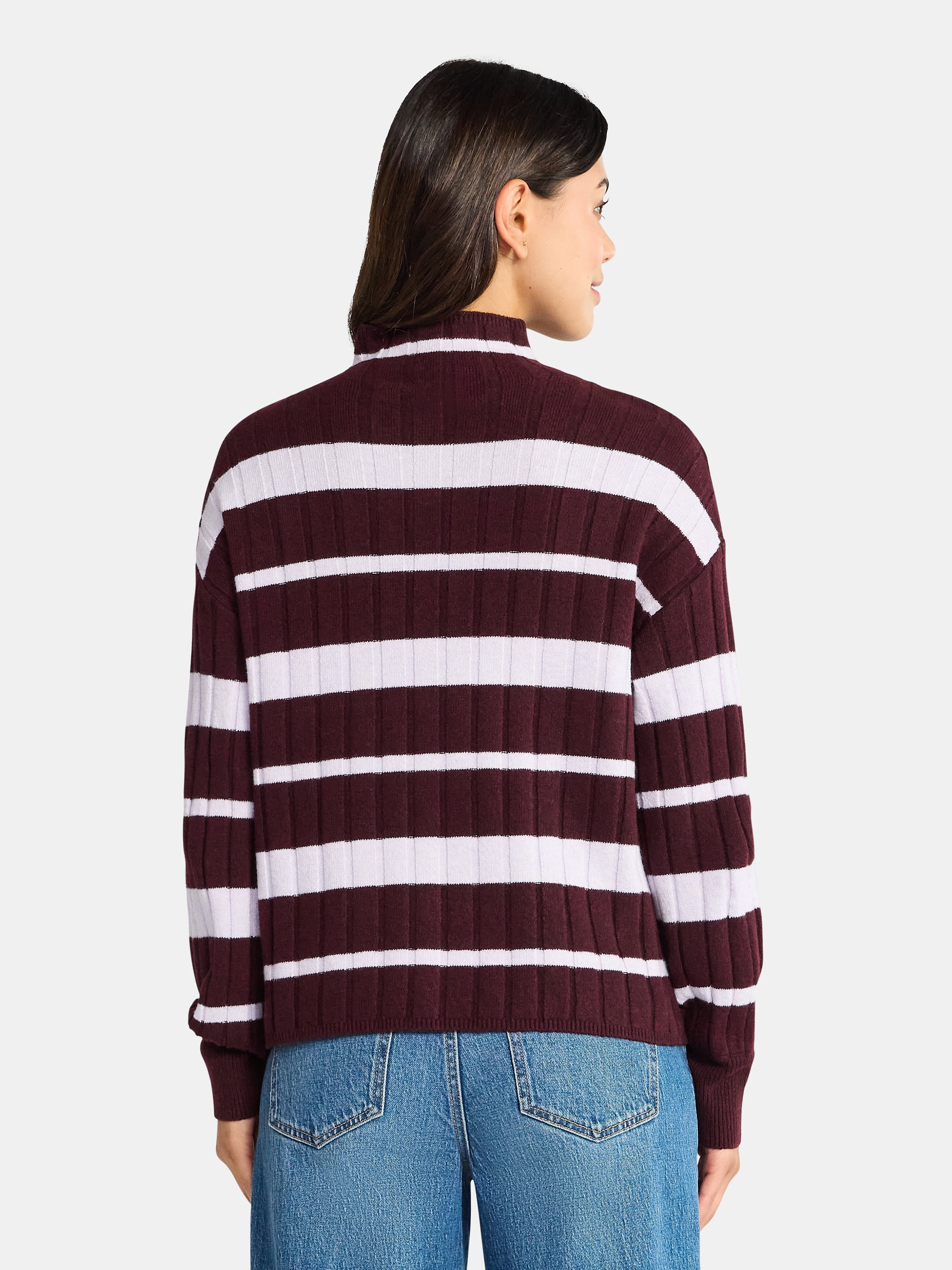 Time and Tru Women's Ribbed Mock Neck Sweater, Lightweight, Sizes XS-XXXL