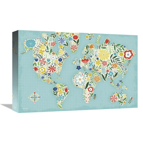 Global Gallery's 'Floral World Blue' By Michael Mullan Stretched Canvas Wall Art