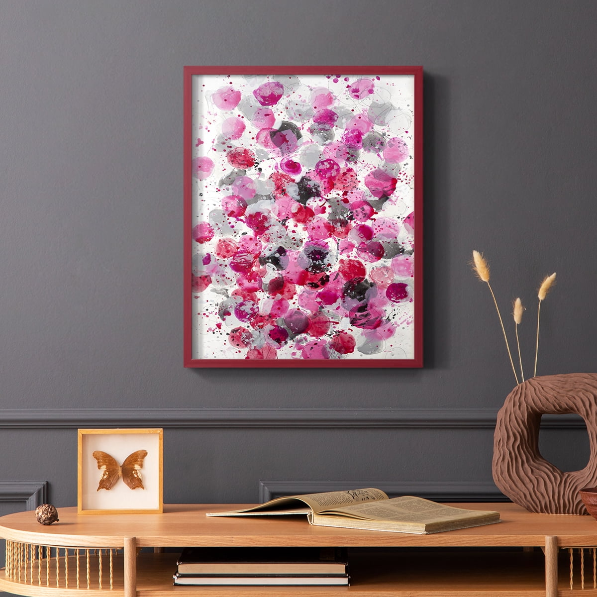 Bouquet Framed Print in Red Solid Wood Framed Print No Nail Hanging