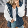 thumbnail image 2 of Scyoekwg Womens Winter Coat Loose Zipper Drawstring Hooded Fleece Jackets Cardigan Wool Coat Fall Winter Warm Coats Color Block Casual Sleeveless Tops Outerwear Navy L(8), 2 of 5