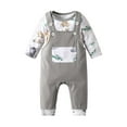 thumbnail image 2 of Infant Baby Boy Clothes Cartoon Pattern Long Sleeve Romper + Suspender Pants Outfit Set Gray 0-3 Months, 2 of 7