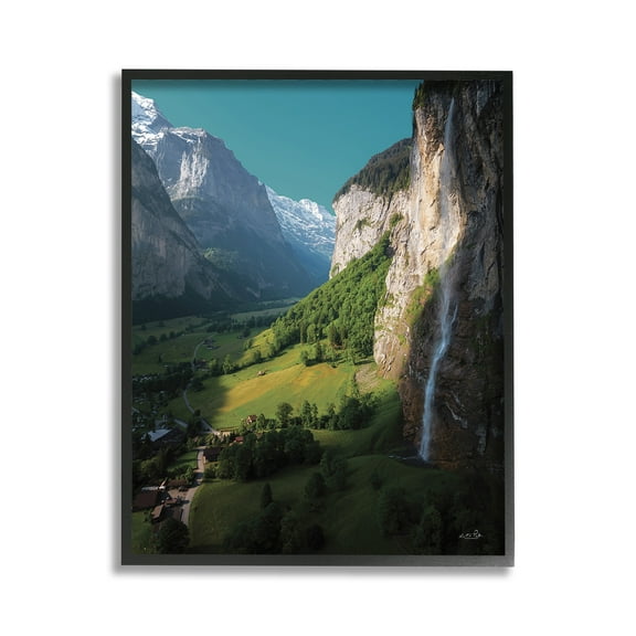 Stupell Industries Valley Cliffs Grassland Landscape Photography Black Framed Art Print Wall Art, 11 x 14