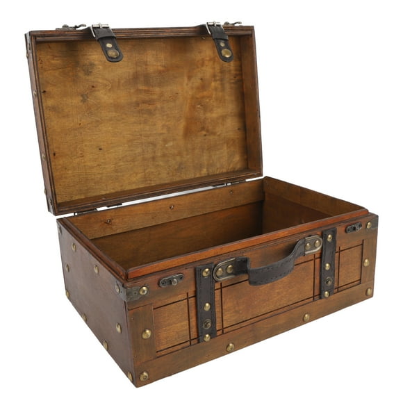 Wooden Treasure Chest, Wooden Treasure Storage Box Decorative Box for Jewelry, Treasure Chest Storage Box Keepsakes Box, Wood Storage Box Decorative Trunk for ClothToys Photo Prop