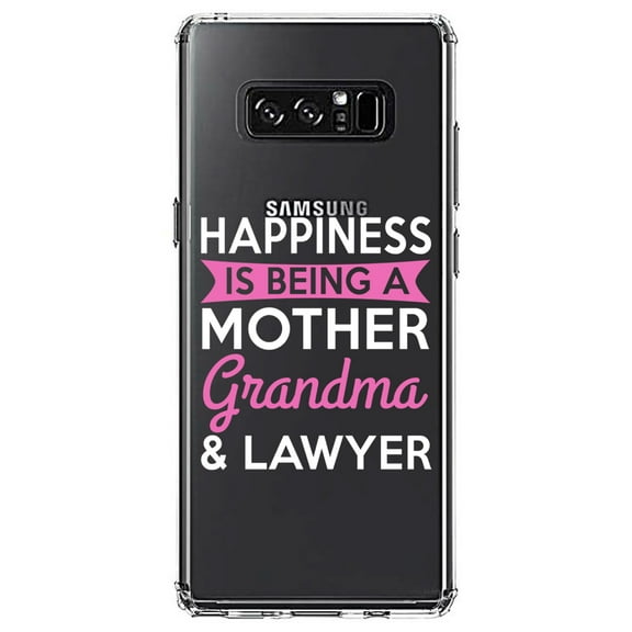 DistinctInk Clear Shockproof Hybrid Case for Samsung Galaxy Note 8 - TPU Bumper Acrylic Back Tempered Glass Screen Protector - Happiness is Being a Mother Grandma Lawyer