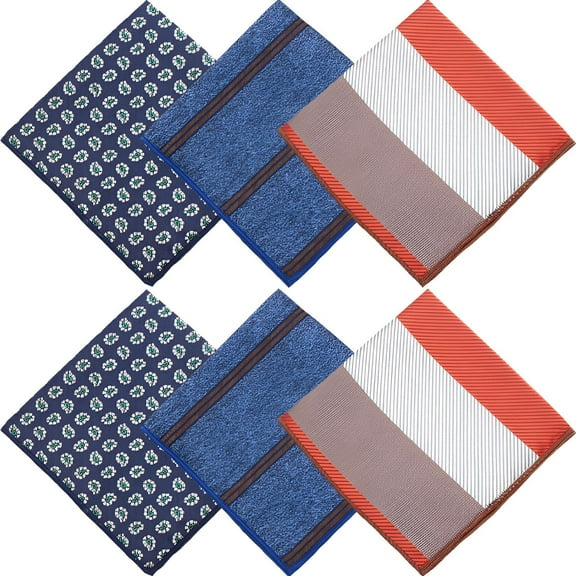 TELOLY 6Pcs Pocket Squares for Men,Banquet Handkerchief Pocket Squares for Men,Casual Polyester Handkerchiefs,Style1