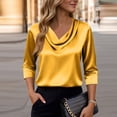 thumbnail image 6 of Womens Cowl Neck Satin Shirts 3/4 Length Sleeve Trendy Tops Ladies Casual Dressy Work Office Blouses Orange XL, 6 of 7