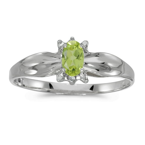 10k White Gold Oval Peridot And Diamond Ring