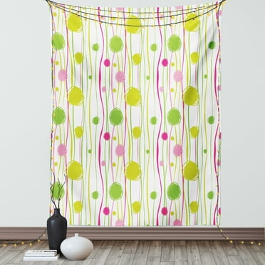 Green and Pink Tapestry, Doodle Style Random Wavy Stripes with Big Small Spots Kids Art Theme, Wall Hanging for Bedroom Living Room Dorm Decor, 40W X 60L Inches, Green Pink White, by Ambesonne