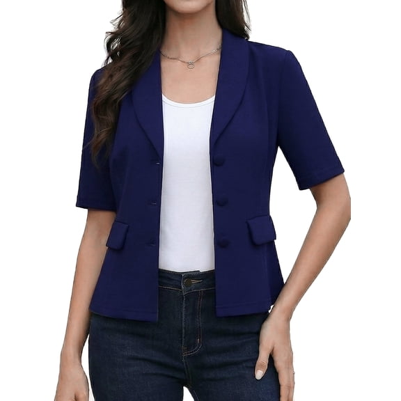 DARING DIVA Women's Short Sleeve Business Suit Jacket Blazer XS Dark Blue